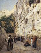 Gustav Bauernfeind Praying at the Western Wall, Jerusalem. oil on canvas